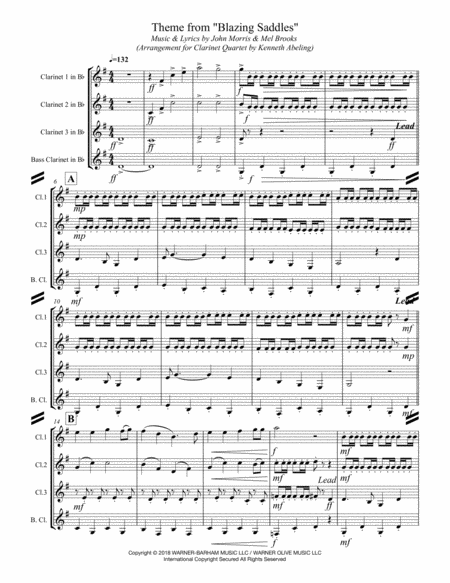 Blazing Saddles Movie Theme For Clarinet Quartet Page 2