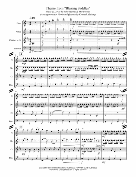 Blazing Saddles Movie Theme For Woodwind Quartet Page 2