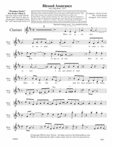 Blessed Assurance Arrangements Level 3 5 For Clarinet Written Accomp Hymn Page 2