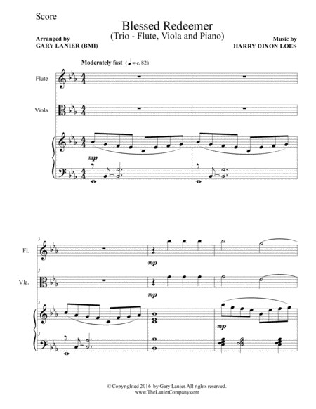 Blessed Redeemer Trio Flute Viola Piano With Score Parts Page 2