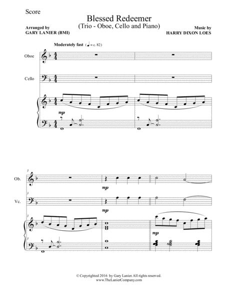 Blessed Redeemer Trio Oboe Cello Piano With Score Parts Page 2