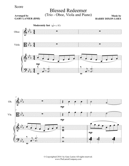 Blessed Redeemer Trio Oboe Viola Piano With Score Parts Page 2