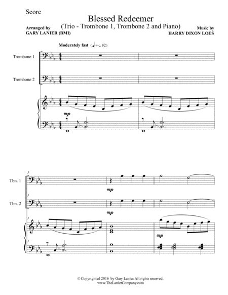 Blessed Redeemer Trio Trombone 1 Trombone 2 Piano With Score And Parts Page 2
