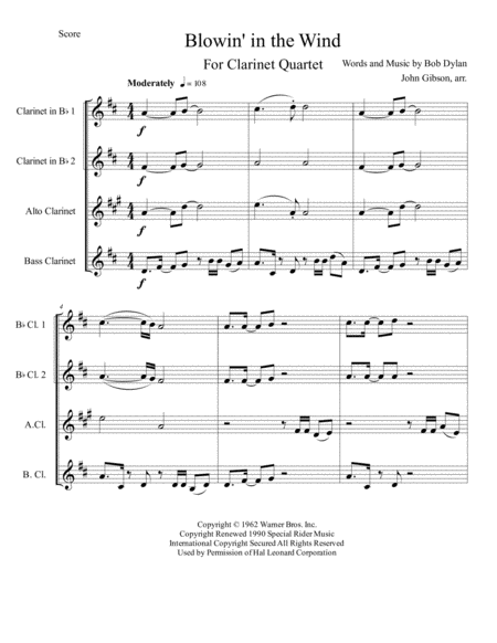 Blowin In The Wind Clarinet Quartet Page 2