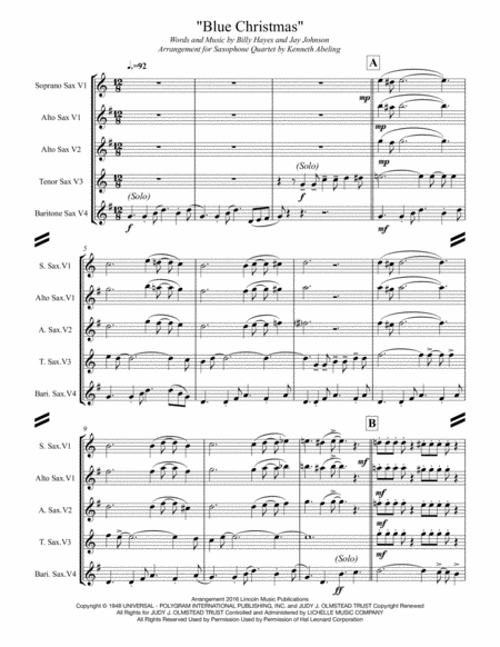 Blue Christmas For Saxophone Quartet Satb Or Aatb Page 2