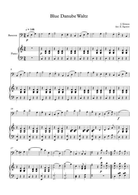 Blue Danube Waltz Johann Strauss Jr For Bassoon Piano Page 2