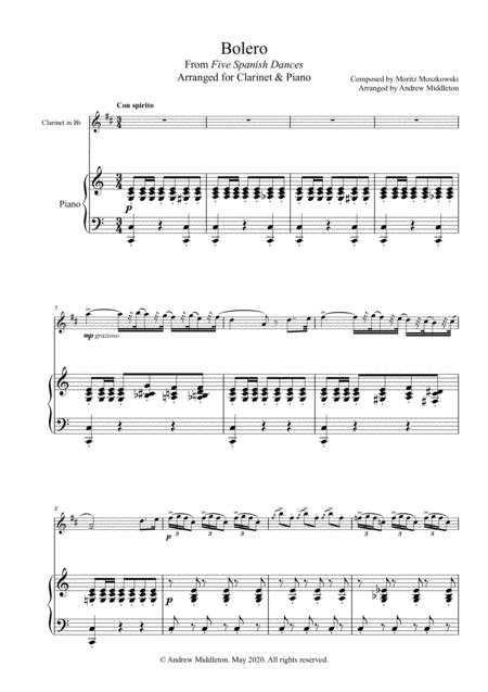 Bolero From Five Spanish Dances Arranged For Clarinet And Piano Page 2