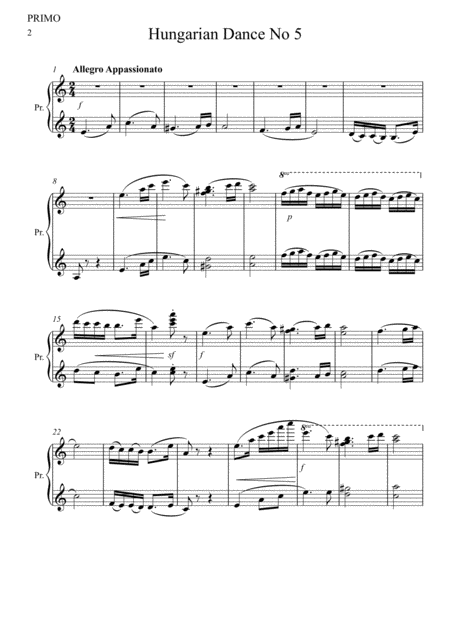 Brahms Hungarian Dance No 5 Piano Duet Intermediate Page 2