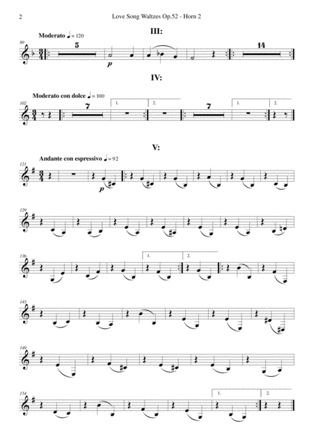 Brahms Love Song Waltzes Op 52 For Choir And Chamber Orchestra Horn 2 Page 2