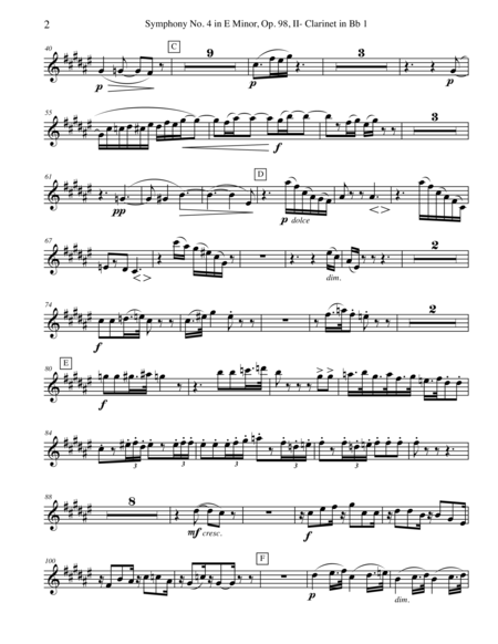 Brahms Symphony No 4 Movement Ii Clarinet In Bb 1 Transposed Part Op 98 Page 2