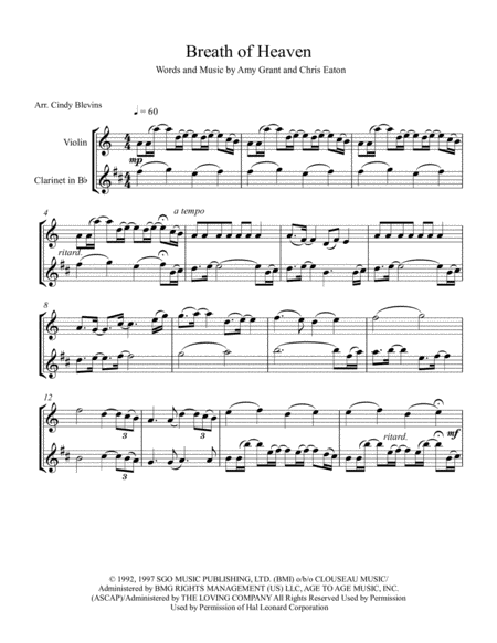 Breath Of Heaven Marys Song Arranged For Violin And Bb Clarinet Page 2