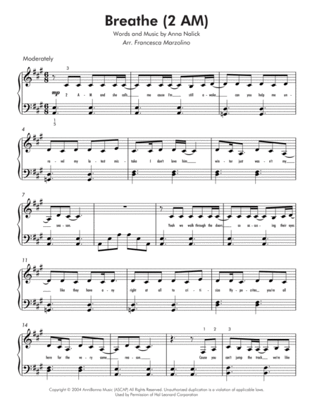 Breathe 2 Am For Intermediate Piano Page 2