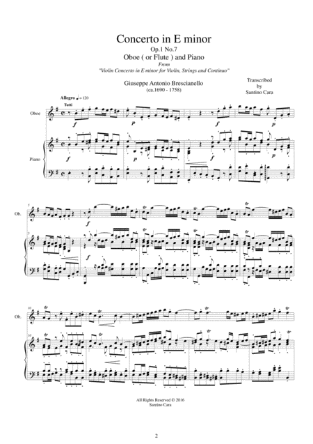 Brescianello Concerto In E Minor Op 1 No 7 For Oboe Or Flute And Piano Page 2