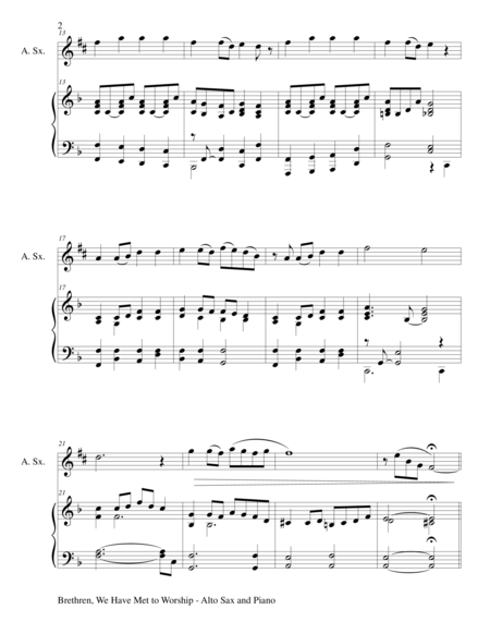 Brethren We Have Met To Worship Duet Alto Sax And Piano Score And Parts Page 2