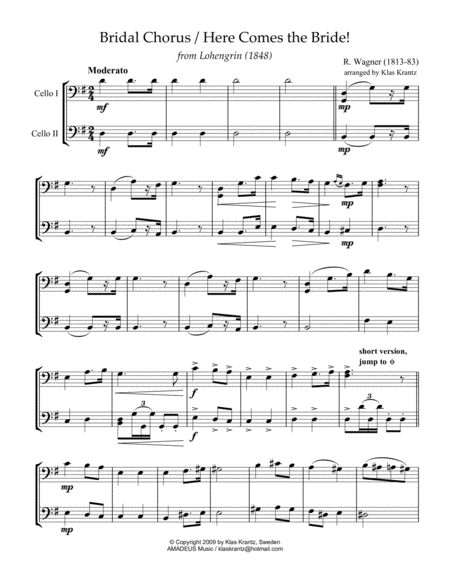 Bridal Chorus Here Comes The Bride For Cello Duet Page 2