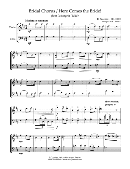 Bridal Chorus Here Comes The Bride For Violin And Cello D Maj Page 2
