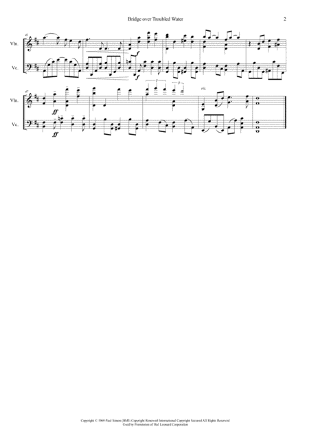 Bridge Over Troubled Water Arr For String Duo Violin Cello Page 2