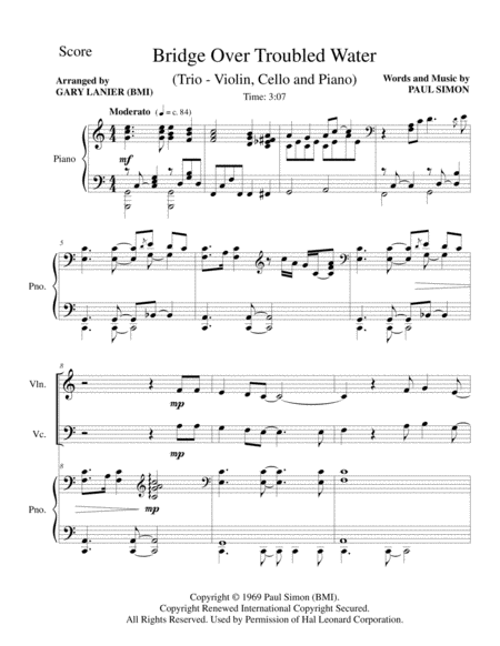 Bridge Over Troubled Water Piano Trio For Violin Cello And Piano Page 2