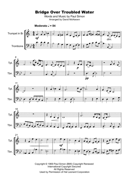 Bridge Over Troubled Water Trumpet And Trombone Duet Page 2