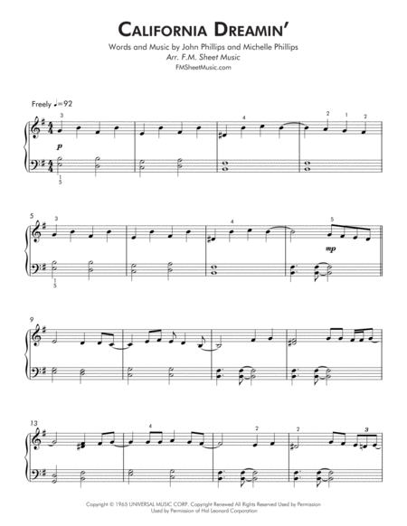 California Dreamin Late Beginner Piano Page 2