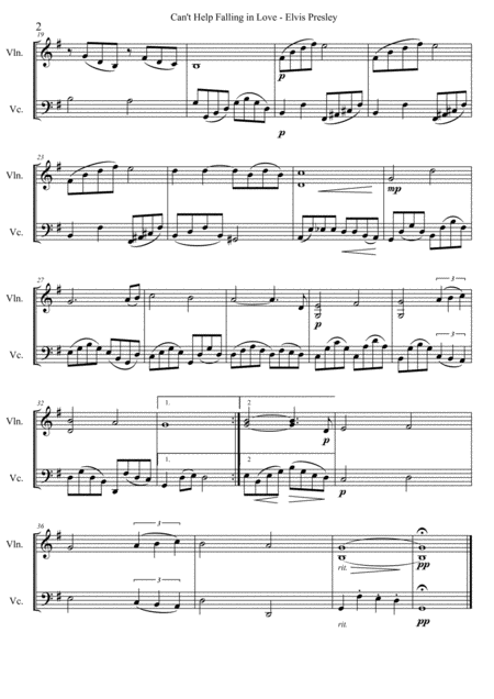 Cant Help Falling In Love Arranged For String Duet Page 2