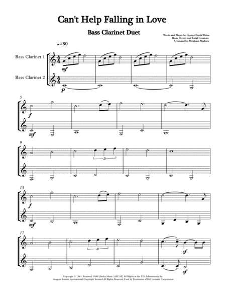 Cant Help Falling In Love Bass Clarinet Duet Two Tonalities Included Page 2