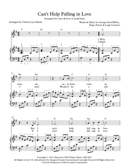 Cant Help Falling In Love Harp Voice G Major Page 2