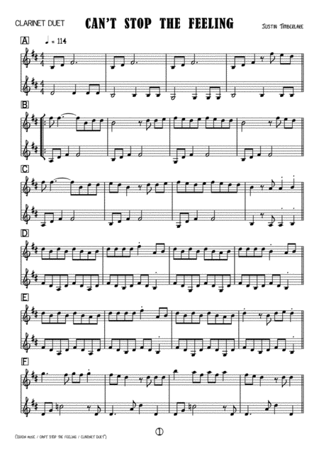Cant Stop The Feeling Arrangement For Two Clarinets Page 2