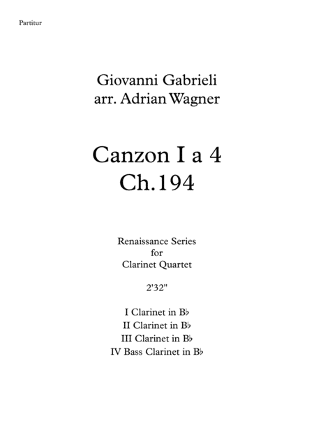 Canzon I A 4 Ch 194 Giovanni Gabrieli Clarinet Quartet B Cl Arr Adrian Wagner Page 2