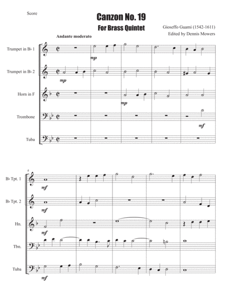 Canzon No 19 For Brass Quintet Gioseffo Guami Page 2