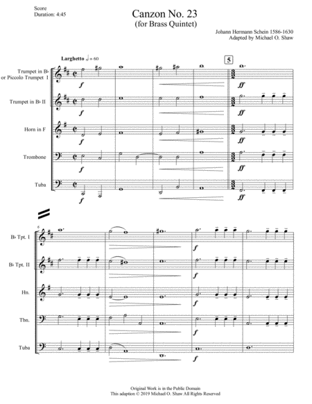 Canzon No 23 A Baroque Madrigal By Johann Hermann Schein For Brass Quintet Page 2