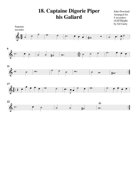 Captaine Digorie Piper His Galiard 18 1604 Arrangement For 5 Recorders Page 2