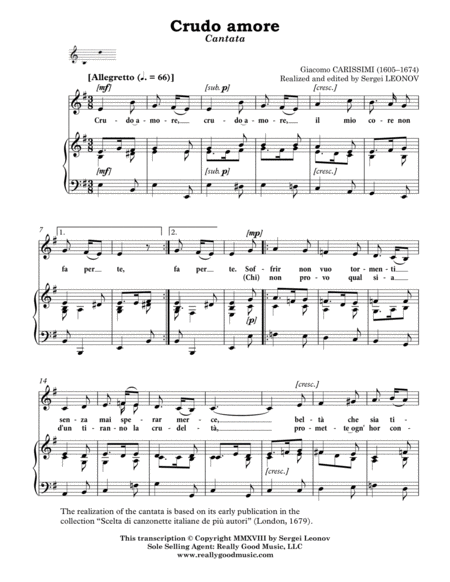 Carissimi Giacomo Crudo Amore Cantata For Voice Alto Baritone And Piano E Minor Page 2