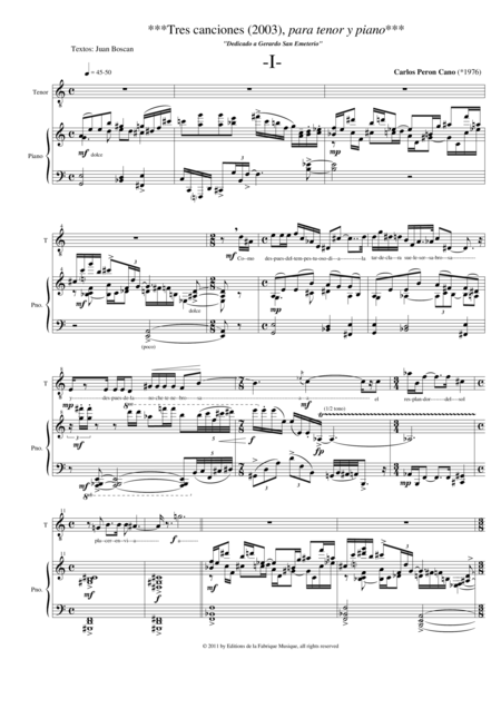 Carlos Pern Cano Tres Canciones For Tenor And Piano Page 2