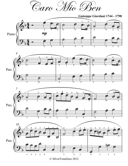 Caro Mio Ben Easy Piano Sheet Music Page 2