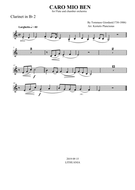 Caro Mio Ben For Flute And Chamber Orchestra Page 2