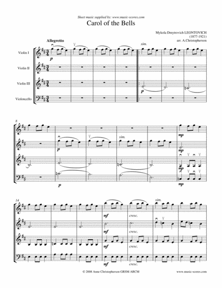 Carol Of The Bells 3 Violins And Cello E Minor Page 2