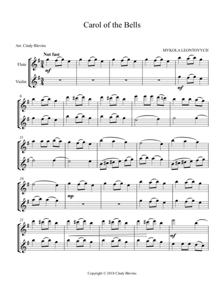 Carol Of The Bells Arranged For Flute And Violin Page 2