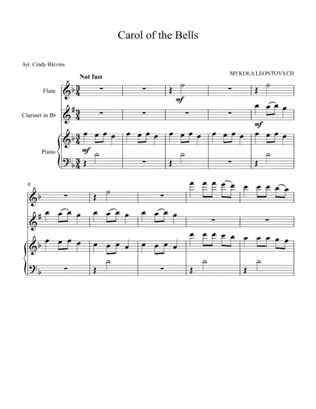 Carol Of The Bells Arranged For Piano Flute And Clarinet Page 2