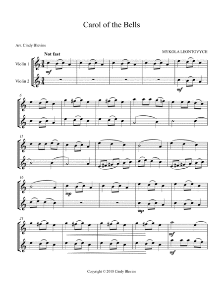 Carol Of The Bells Arranged For Violin Duet Page 2