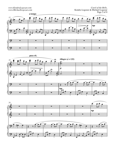 Carol Of The Bells Duet Traditional Christmas By Kendra And Michael Logozar Page 2