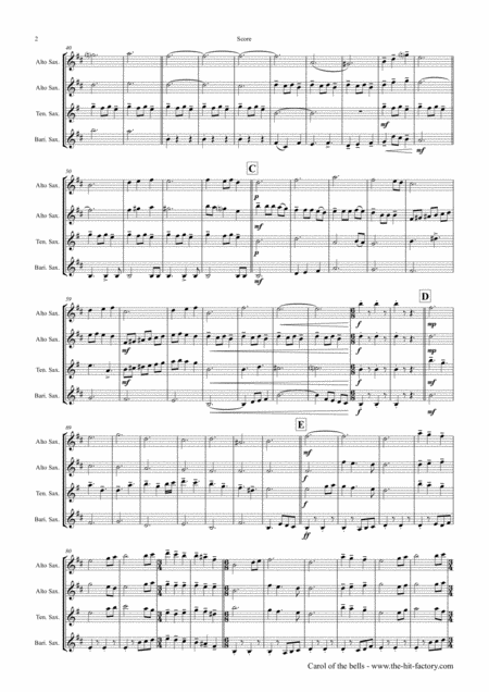 Carol Of The Bells Pentatonix Style Saxophone Quartet Page 2