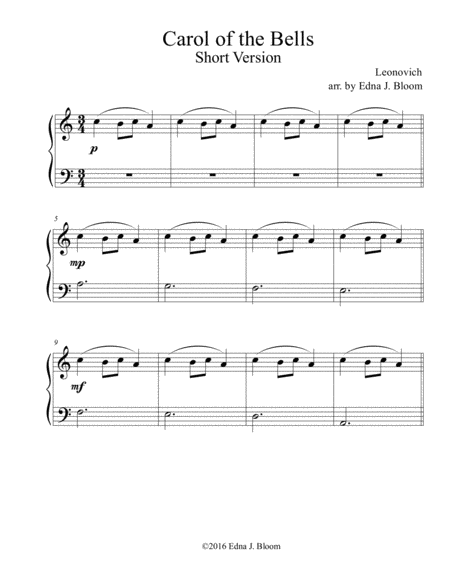 Carol Of The Bells Short Version For Keys Page 2