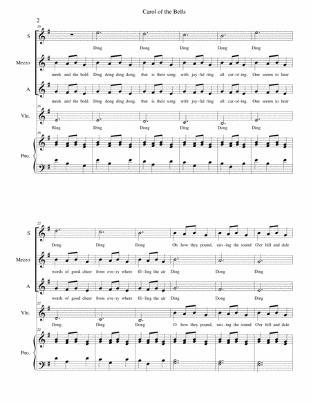 Carol Of The Bells Ssa Violin Piano Page 2