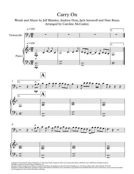 Carry On Cello Solo Piano Accompaniment Page 2