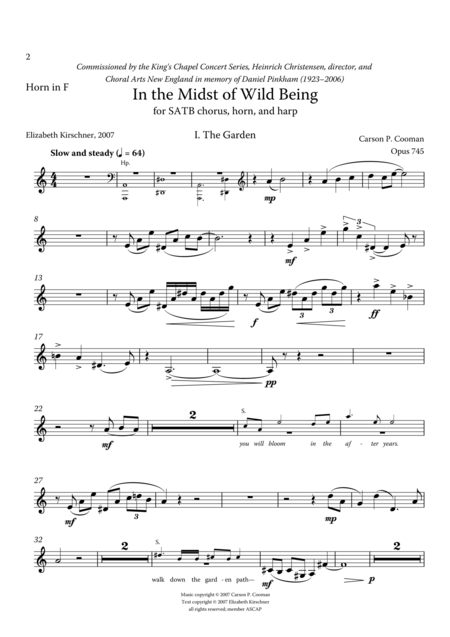 Carson Cooman In The Midst Of Wild Being 2007 For Satb Chorus Horn And Harp Horn Part Page 2