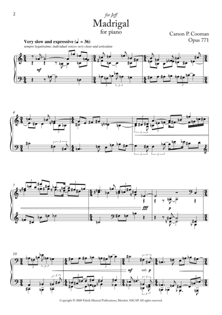 Carson Cooman Madrigal For Piano Page 2