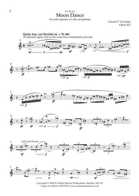 Carson Cooman Moon Dance For Solo Soprano Or Alto Saxophone Page 2