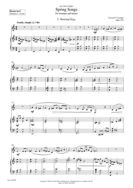 Carson Cooman Spring Songs 2005 For Bb Or C Trumpet And Piano Page 2