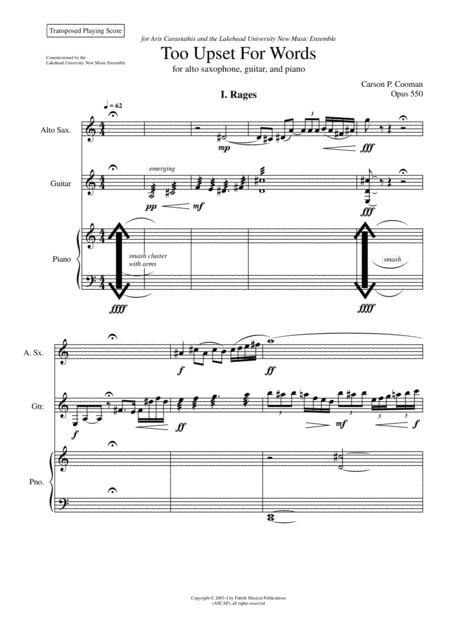 Carson Cooman Too Upset For Words 2003 For Alto Saxophone Guitar And Piano Page 2